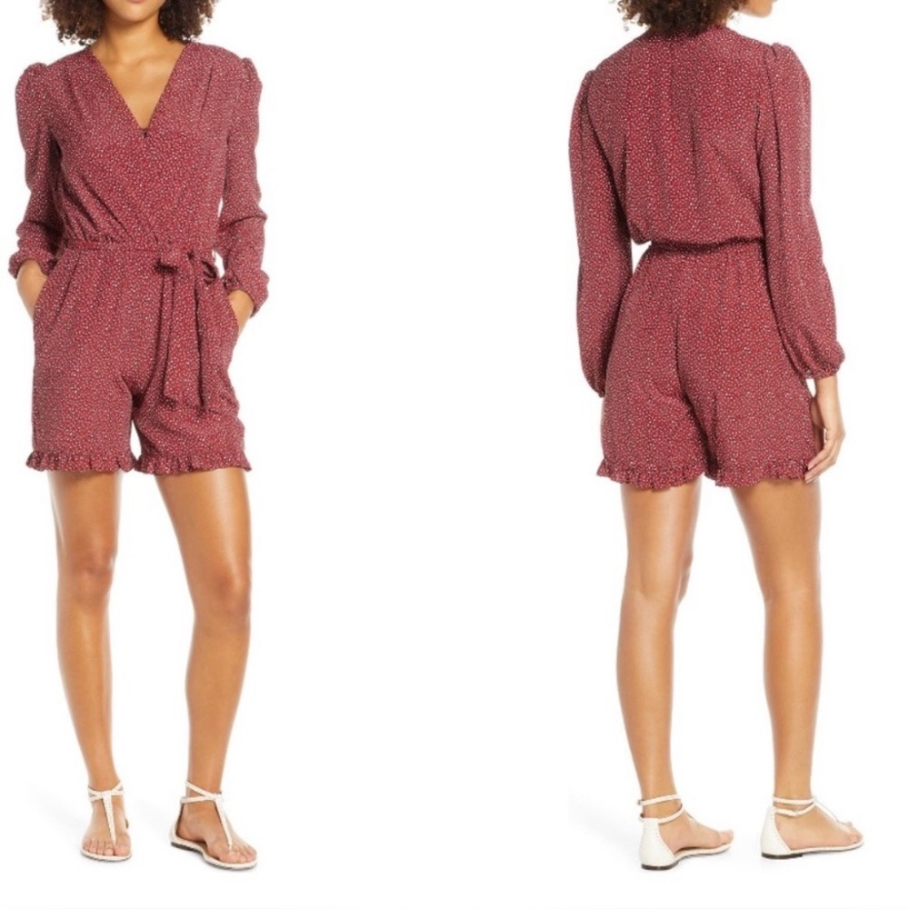 Fraiche By J Jumpsuit Romper Tie Waist Maroon Red Cheetah Leopard Print Women S